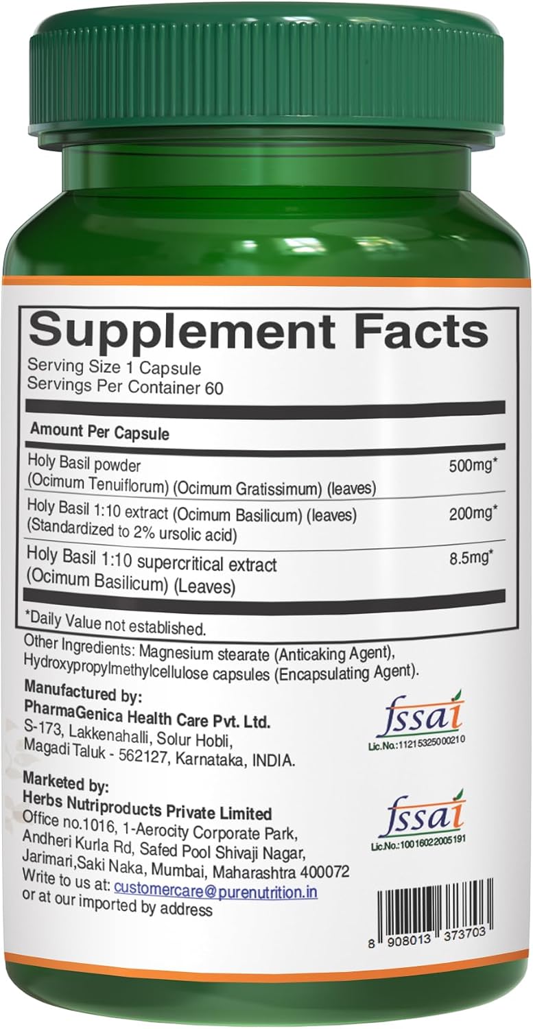 Pure Nutrition Tulsi Extract 708mg – 60 Vegan Capsules (Adaptogenic Support) - görsel 6