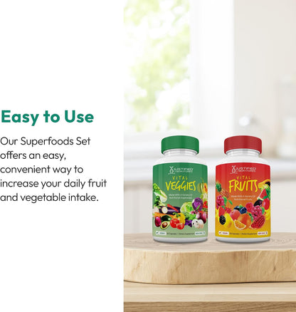 Justified Laboratories Superfoods Set - Vital Fruits (90 Capsules) + Vital Veggies (90 Capsules) - Non-GM, Vegan