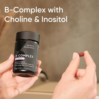 Sports Research Vitamin B-Complex - Full Spectrum B Vitamins with Methylated B12 & Folate, 120 Vegan Softgels