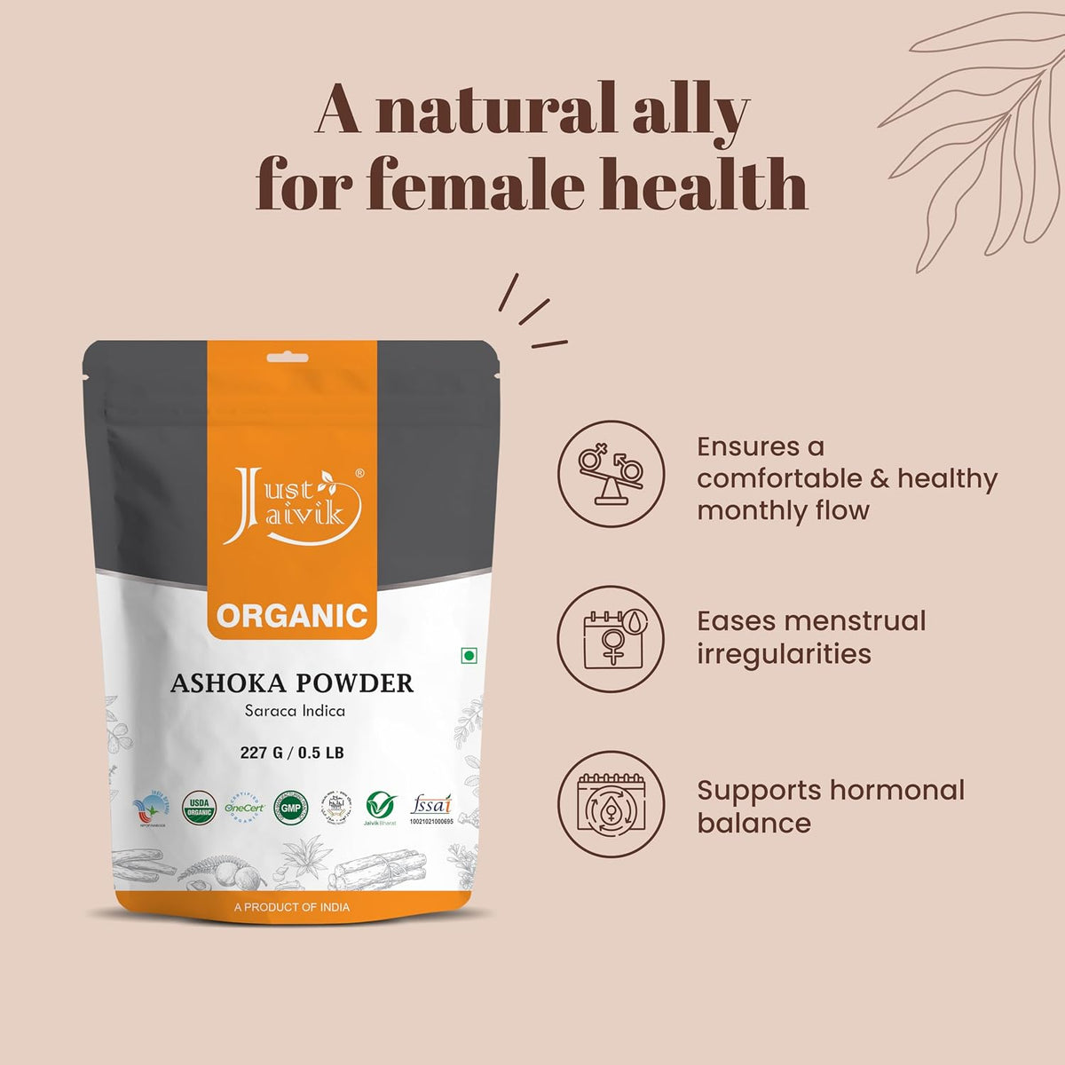 100% Organic Ashoka Bark Powder (Saraca Indica) - 227g (½ lb) - USDA Certified Organic, Biodegradable Resealable Pouch - görsel 3