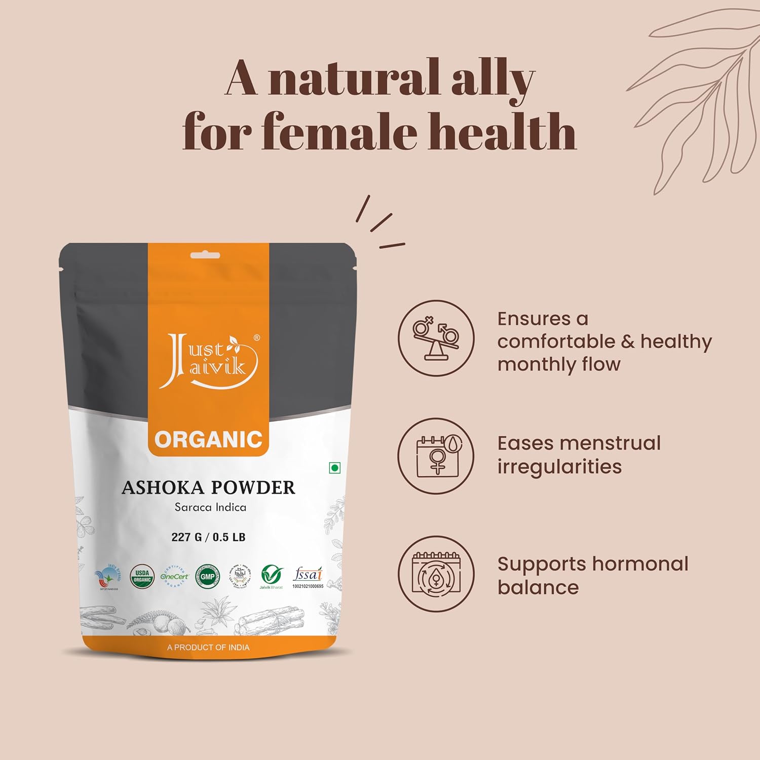 100% Organic Ashoka Bark Powder (Saraca Indica) - 227g (½ lb) - USDA Certified Organic, Biodegradable Resealable Pouch - görsel 3