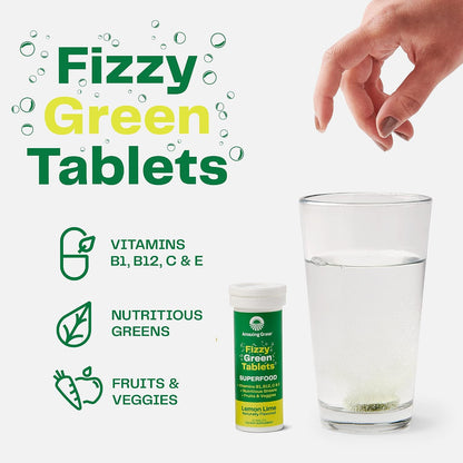 Amazing Grass Fizzy Green Tablets Superfood: Organic Green Superfood Fizzy Tablets, Lemon Lime, 30 Tablets (3 Tubes)