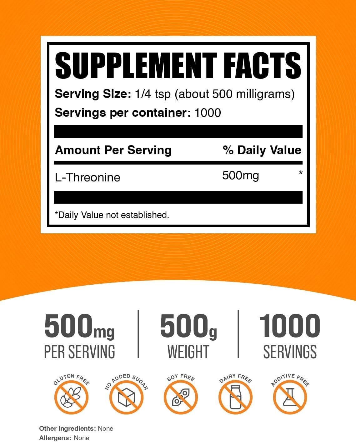 BulkSupplements L-Threonine Powder, 500mg per Serving, 500g - görsel 2