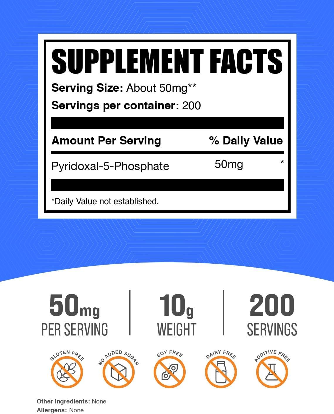 BulkSupplements.com Pyridoxal 5-Phosphate Powder – P-5-P Vitamin B6 Supplement, 50mg per Serving, 10g - görsel 2