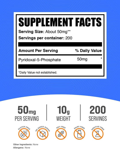 BulkSupplements.com Pyridoxal 5-Phosphate Powder – P-5-P Vitamin B6 Supplement, 50mg per Serving, 10g