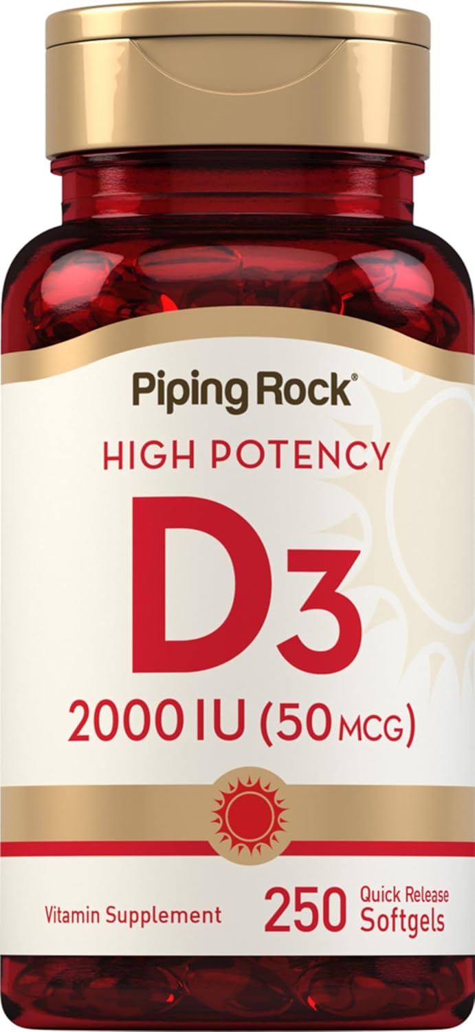 Piping Rock Vitamin D3 2000 IU | 250 Softgels | High Potency | Cholecalciferol Supplement | Non-GMO, Gluten-free - görsel 1