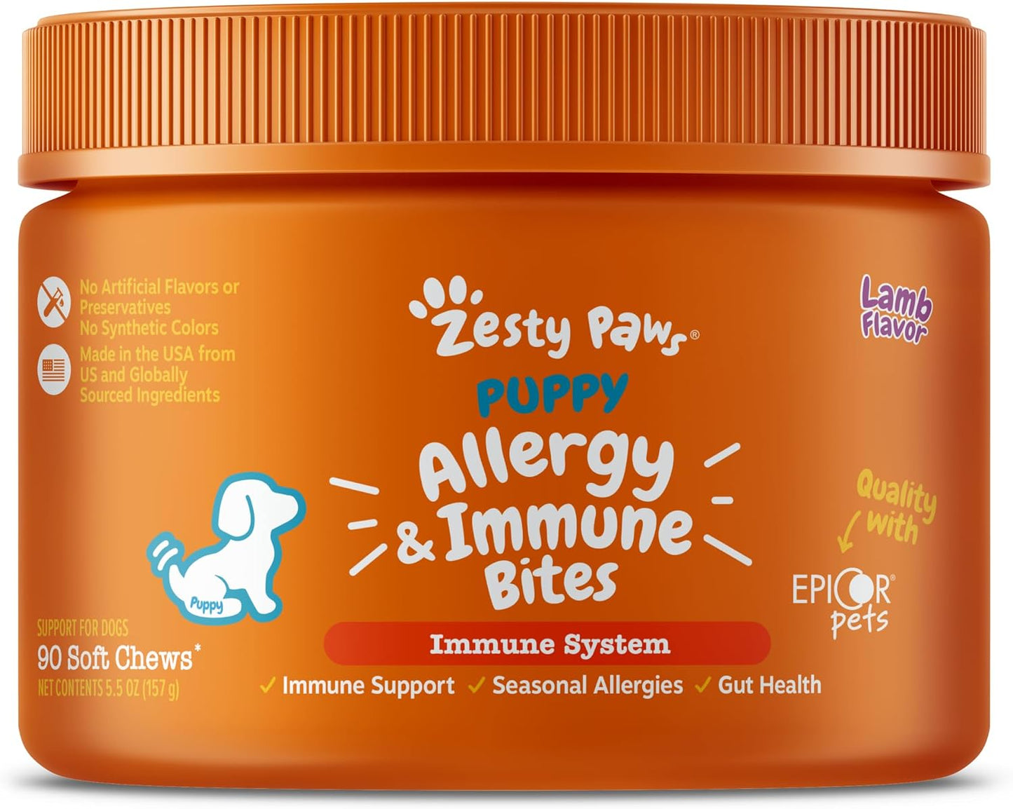 Zesty Paws Puppy Allergy Immune Bites – Dog Allergy Chews with Probiotics for Itchy Skin and Ears, Lamb, 90 Count - görsel 1