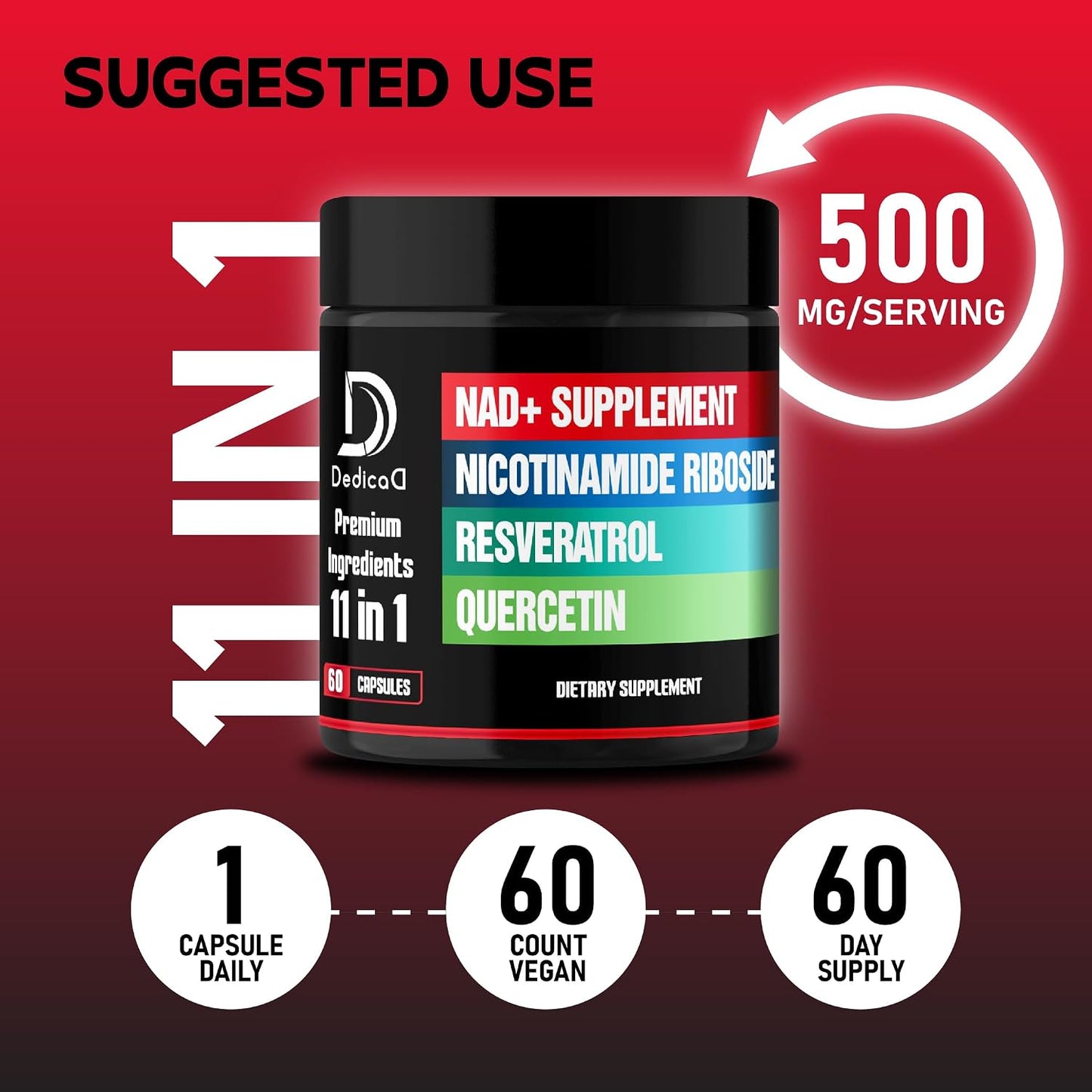 DEDICAD 11in1 NAD+ Supplement with Nicotinamide Riboside, Quercetin, Resveratrol and 8 More - 2 Month Supply - görsel 5