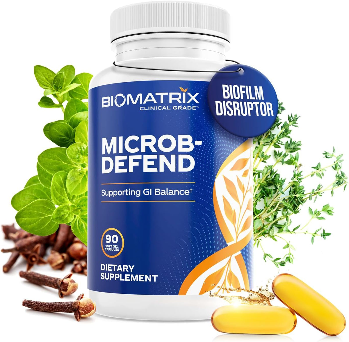 Biofilm Disruptor | Microb-Defend by BioMatrix – Digestive Health & Gut Microbiome Support with Oregano, Thyme & Clove (90 Softgels) - görsel 1