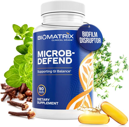 Biofilm Disruptor | Microb-Defend by BioMatrix – Digestive Health & Gut Microbiome Support with Oregano, Thyme & Clove (90 Softgels)