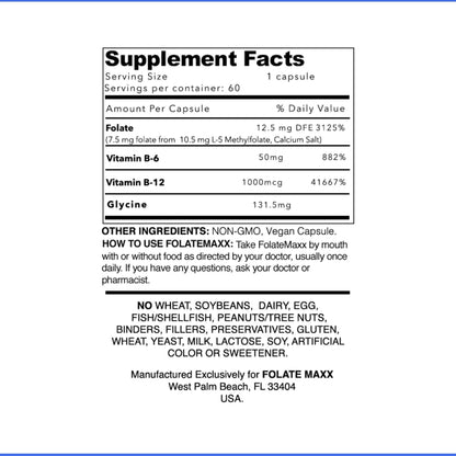 L-Methylfolate 7.5mg with Active Vitamin B Complex – High-Potency 5-MTHF with B6 and Methyl B12 – 60 Capsules