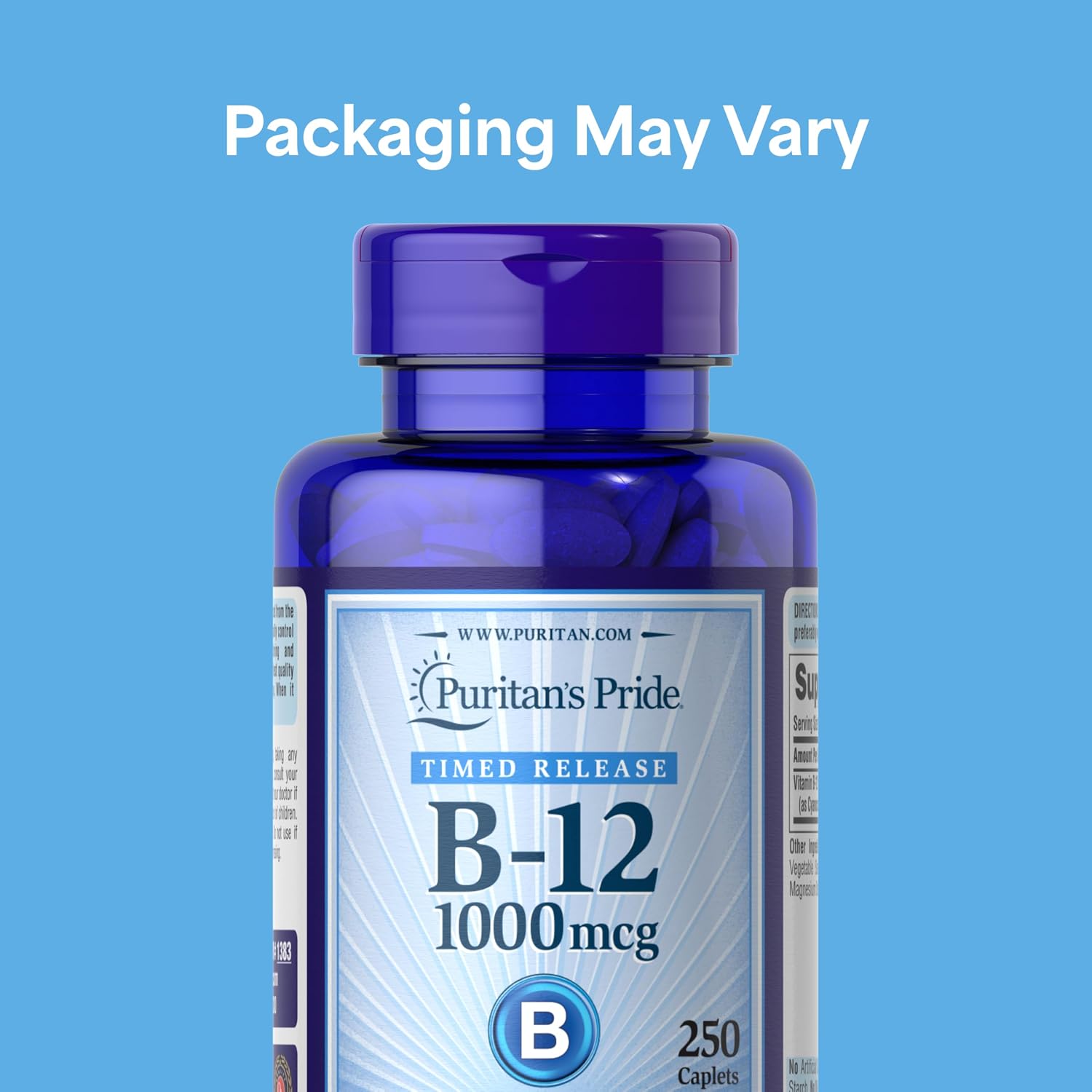 Puritan's Pride Timed Release Vitamin B-12 1000mcg - 250 Caplets - görsel 2