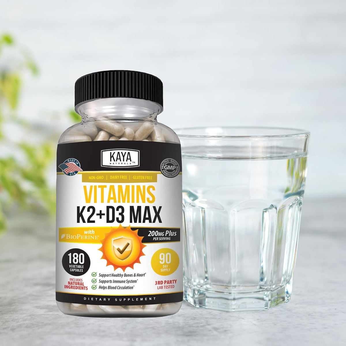 Kaya Naturals Vitamin K2 with D3 5000IU Supplement with Bioperine - Easy to Swallow Capsules (180 Count) - görsel 7