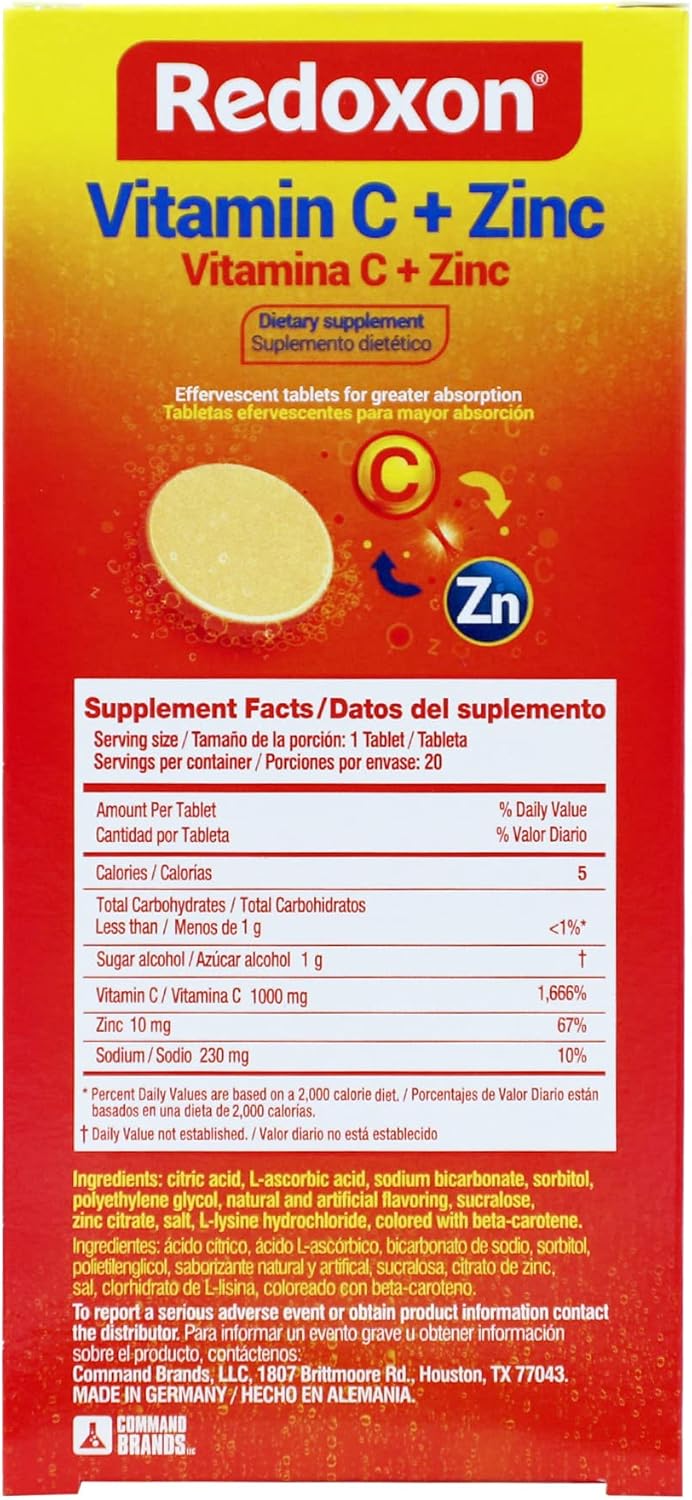 Redoxon Vitamin C + Zinc Effervescent Tablets, Orange Flavour (20 Tablets) - görsel 3