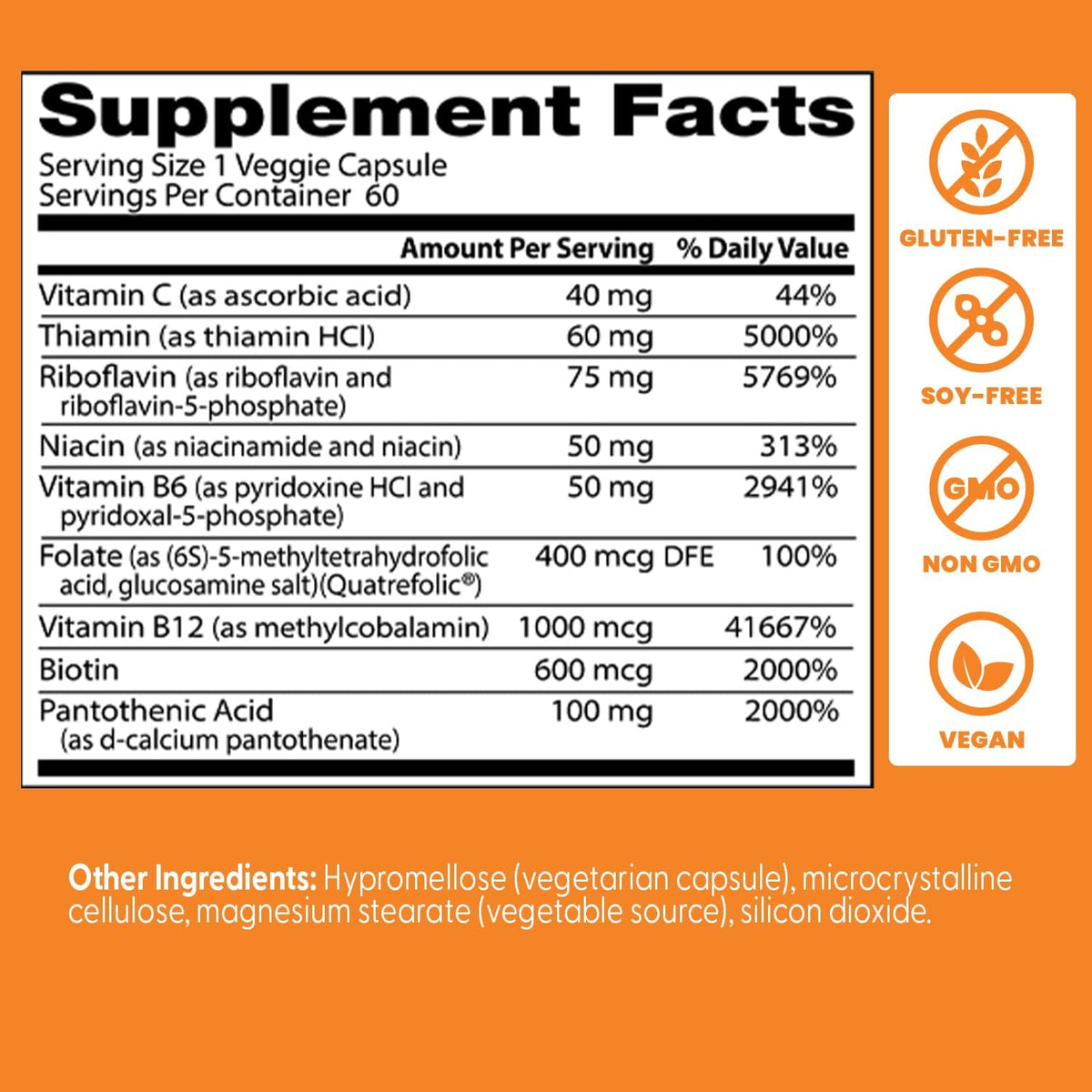 Doctor's Best Fully Active Vitamin B Complex - Methylated B12 & Folate, B6, Biotin, Pantothenic Acid - 60 Veggie Capsules - görsel 3