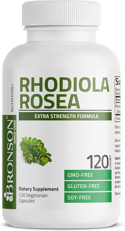 Bronson Rhodiola Rosea Vegetarian Capsules – Adaptogenic Herb for Stress, Mood & Brain Support – Non-GM, 120 Count