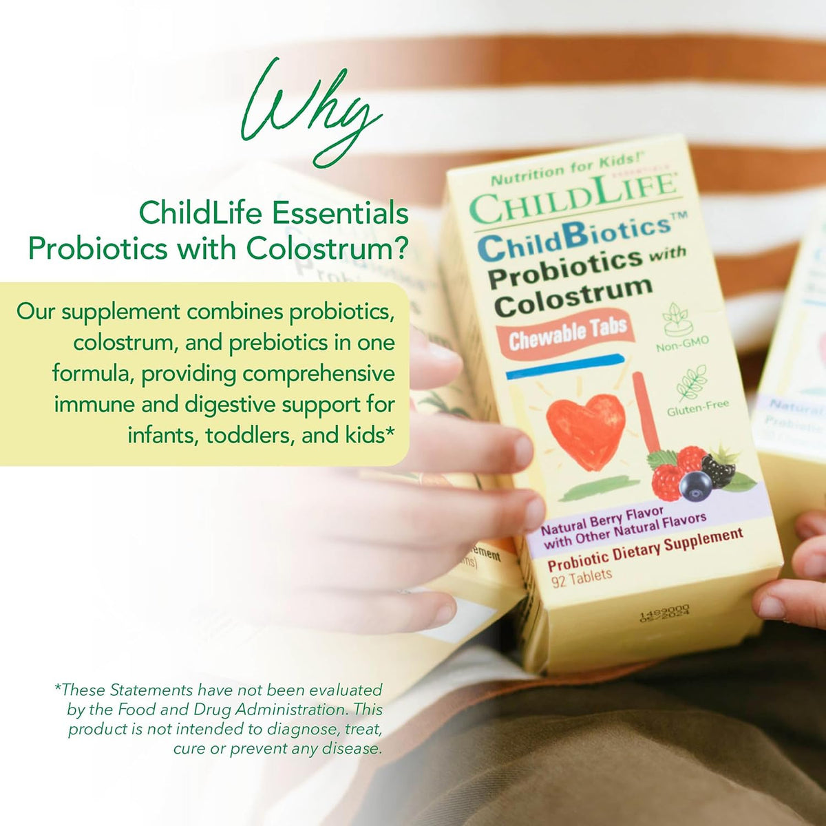 CHILDLIFE ESSENTIALS ChildBiotics with Colostrum - Probiotics for Kids, Chewable Children's Probiotics for Digestive Health, Colostrum for Kids - Natural Berry Flavour, 92 Tablets (Pack of 2) - görsel 3