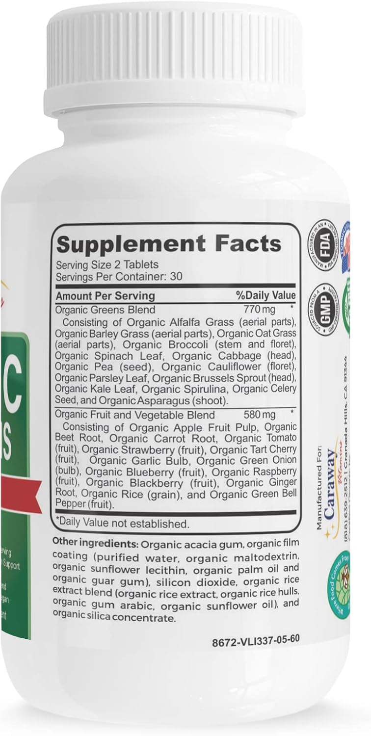 Caraway Vitamins Organic Superfoods Greens Complex - 60 Tablets - görsel 8