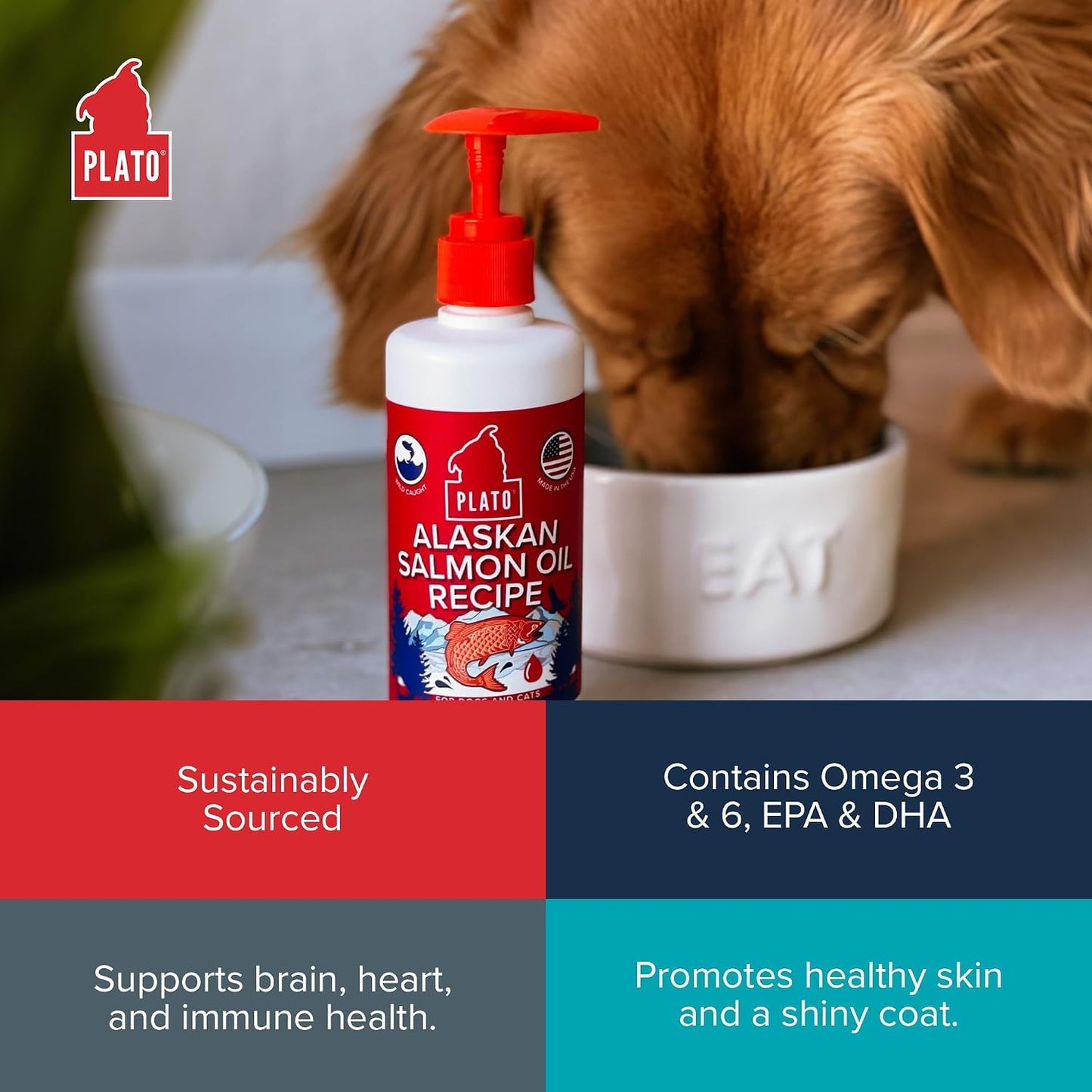 PLATO Wild Alaskan Salmon Oil Kibble Topper - Enhance Dog Food with Omega 3 & 6 Fatty Acids - For Healthy Skin & Coat - 946 ml - görsel 5
