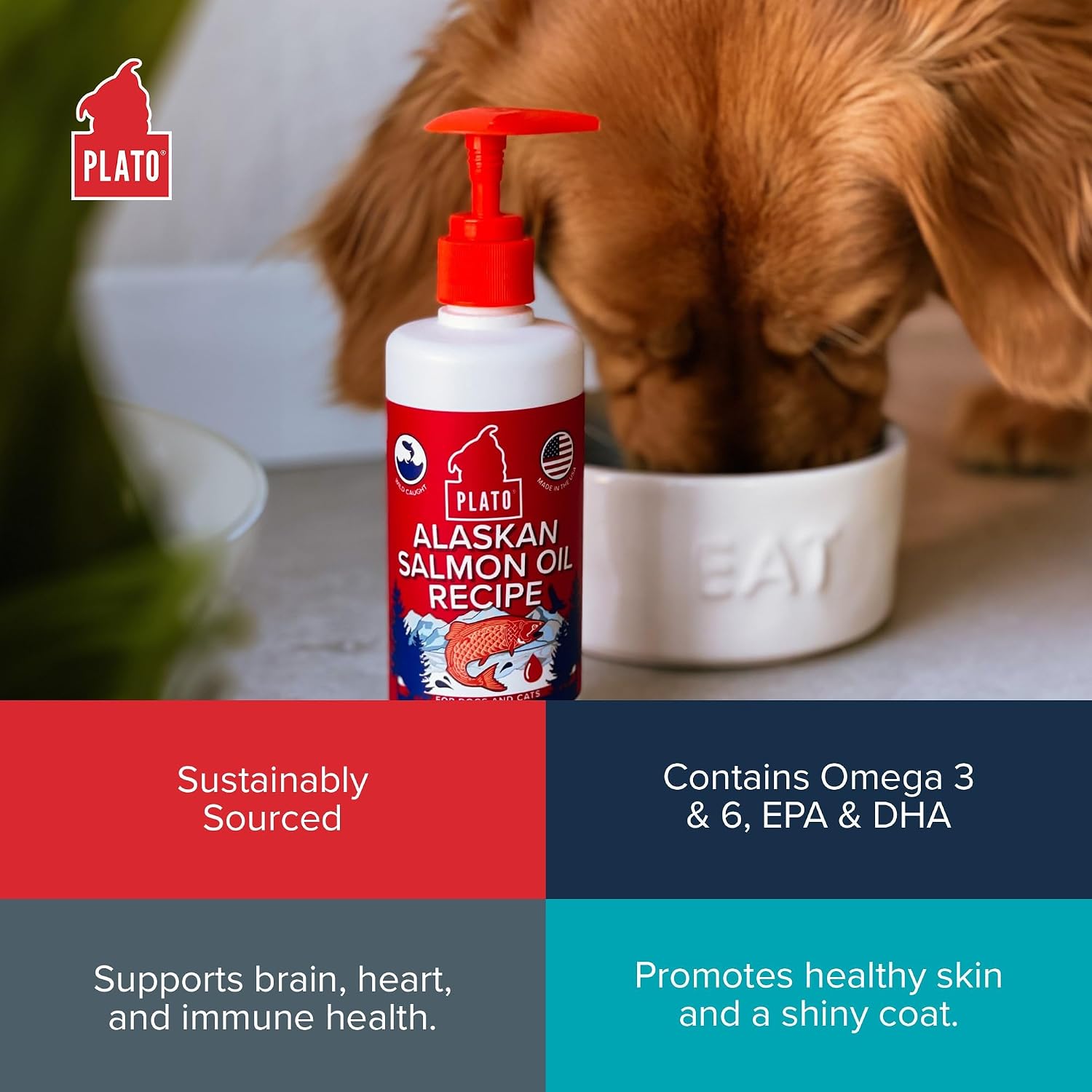 PLATO Wild Alaskan Salmon Oil Kibble Topper - Enhance Dog Food with Omega 3 & 6 Fatty Acids - For Healthy Skin & Coat - 946 ml - görsel 5