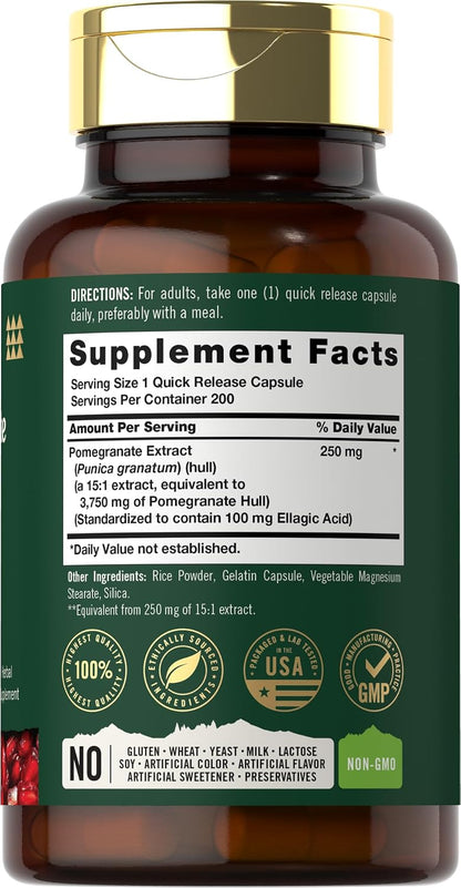 Pomegranate Extract | 200 Capsules | Non-GMO, Gluten-free Food Supplement