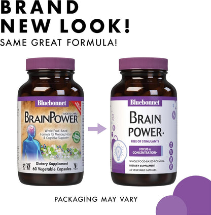 Bluebonnet Nutrition BrainPower – Whole Food-Based Nootropic Blend for Brain Health – Non-GMO, Vegan – Free of Gluten, Dairy, Soya & Stimulants – 30 Vegetable Capsules