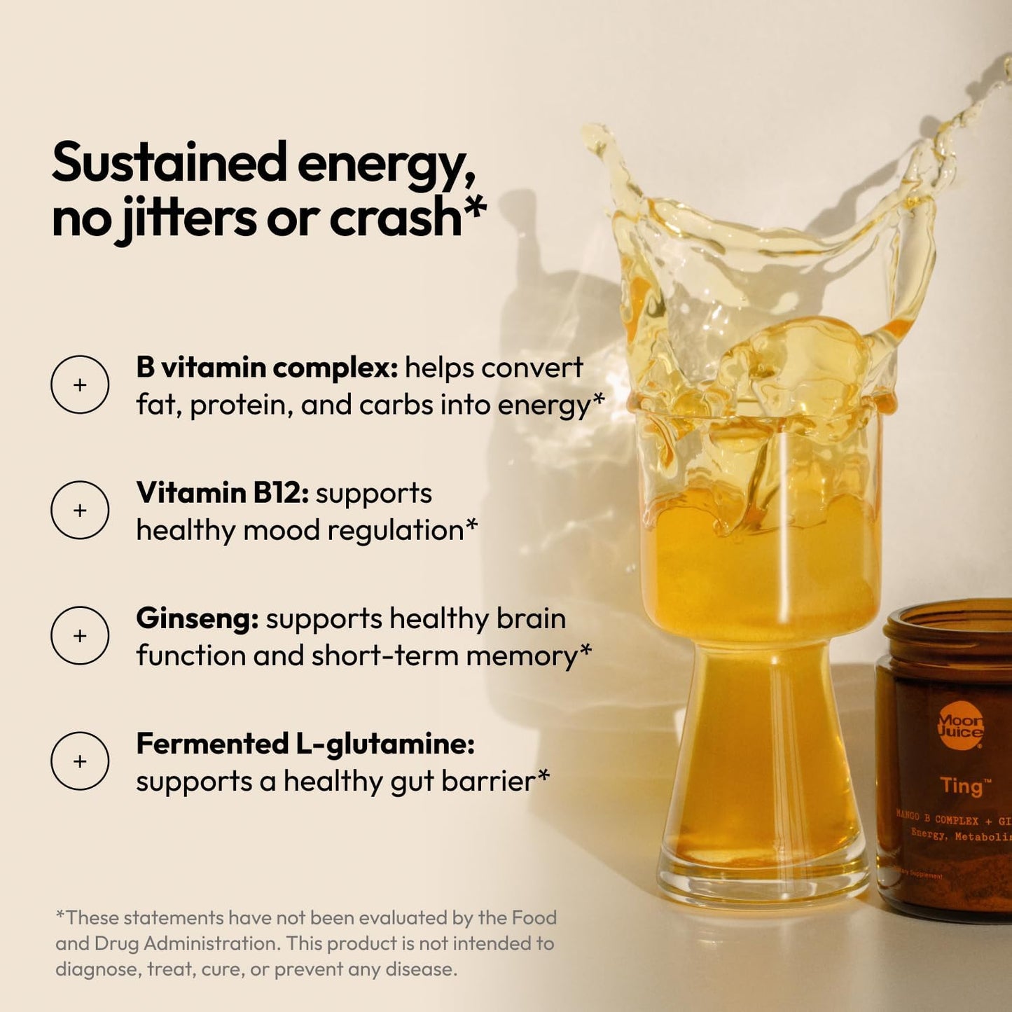 Moon Juice Ting Vitamin B Complex Powder - Methylated B12, Folate, Ginseng & L-Glutamine - Mango, 51 g (25 Servings) - görsel 3