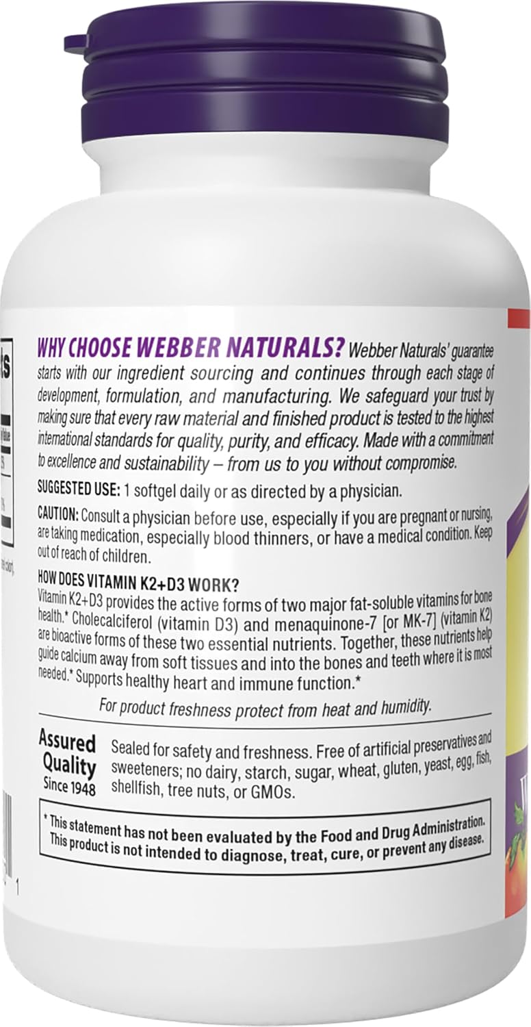 Webber Naturals Vitamin D3 K2 Supplements, 1,000 IU / 120mcg, 90 Softgels - görsel 9