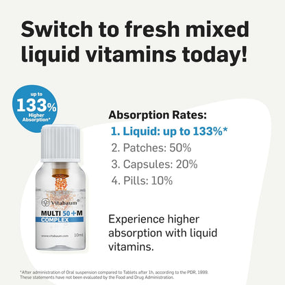 Vitabaum Multivitamin 50+ for Him - Liquid Supplement for Men Aged 50+ - 30 Vials