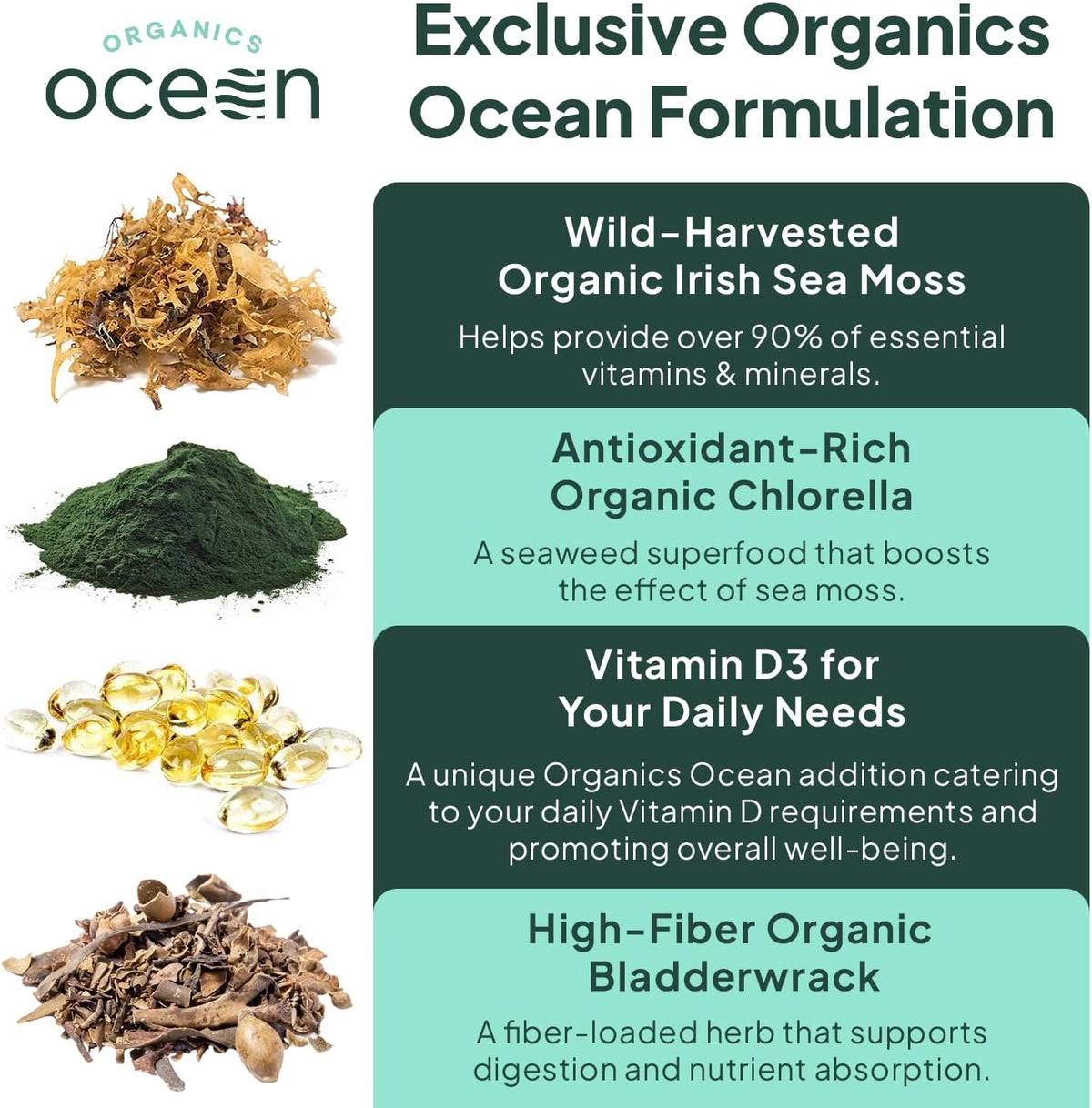 Organics Ocean Wild Sea Moss Capsules - 100% Organic Irish Sea Moss with Organic Chlorella, Bladderwrack and Vitamin D - 6 Bottles - görsel 5
