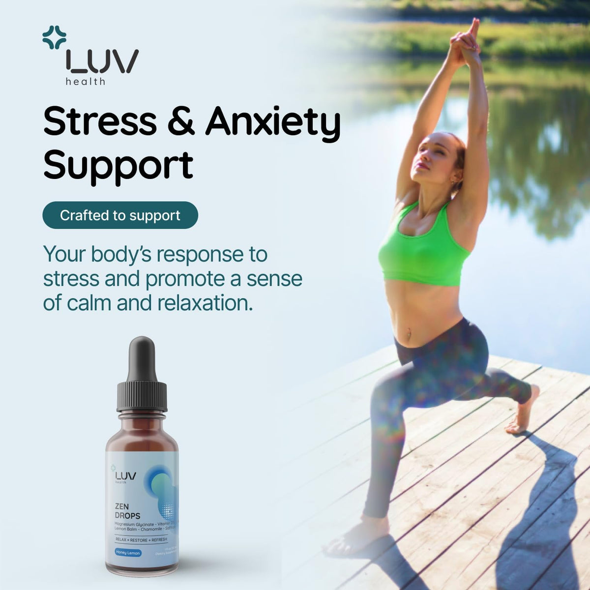 LUV Zen Drops: Food Supplement with Magnesium Glycinate, Vitamin D3, Lemon Balm, Chamomile, Saffron, L-Theanine – Vegan, Non-GMO, 30 Servings - görsel 3