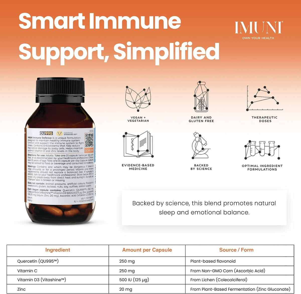 IMUNI Allergy Support & Immune Defence – Quercetin Supplement with Vitamin C, Zinc & D3 | Seasonal Wellness Support | 60 Vegan Capsules - görsel 5