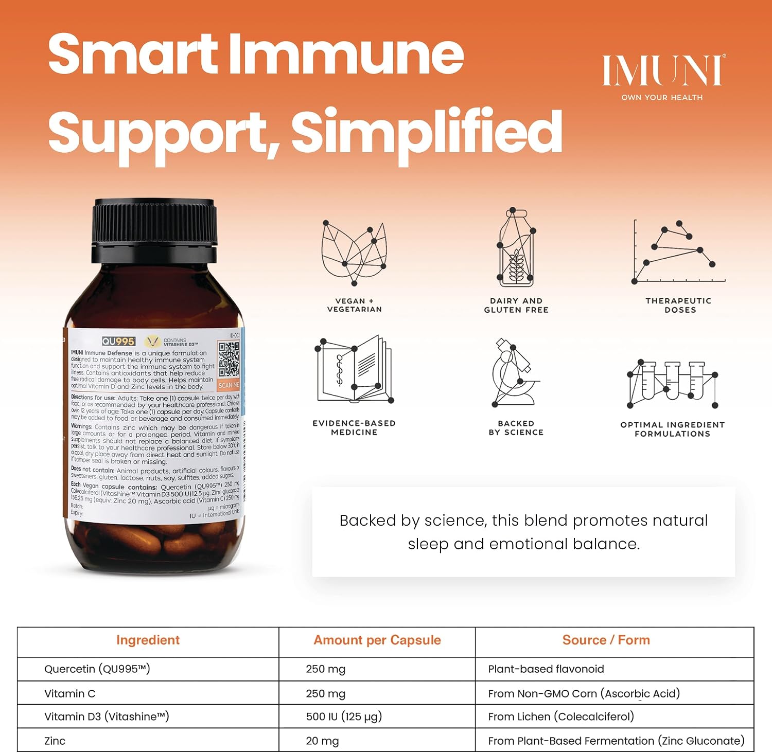 IMUNI Allergy Support & Immune Defence – Quercetin Supplement with Vitamin C, Zinc & D3 | Seasonal Wellness Support | 60 Vegan Capsules - görsel 5