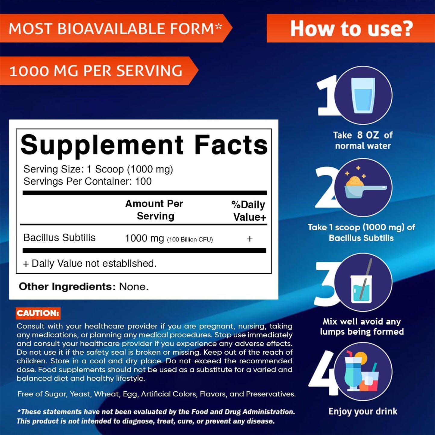 Vitamatic Bacillus Subtilis Pure Powder Probiotic Powder - Gut Health - 100 Gramme - 100 Servings - görsel 2
