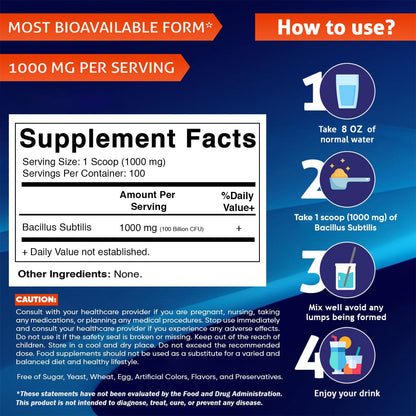 Vitamatic Bacillus Subtilis Pure Powder Probiotic Powder - Gut Health - 100 Gramme - 100 Servings