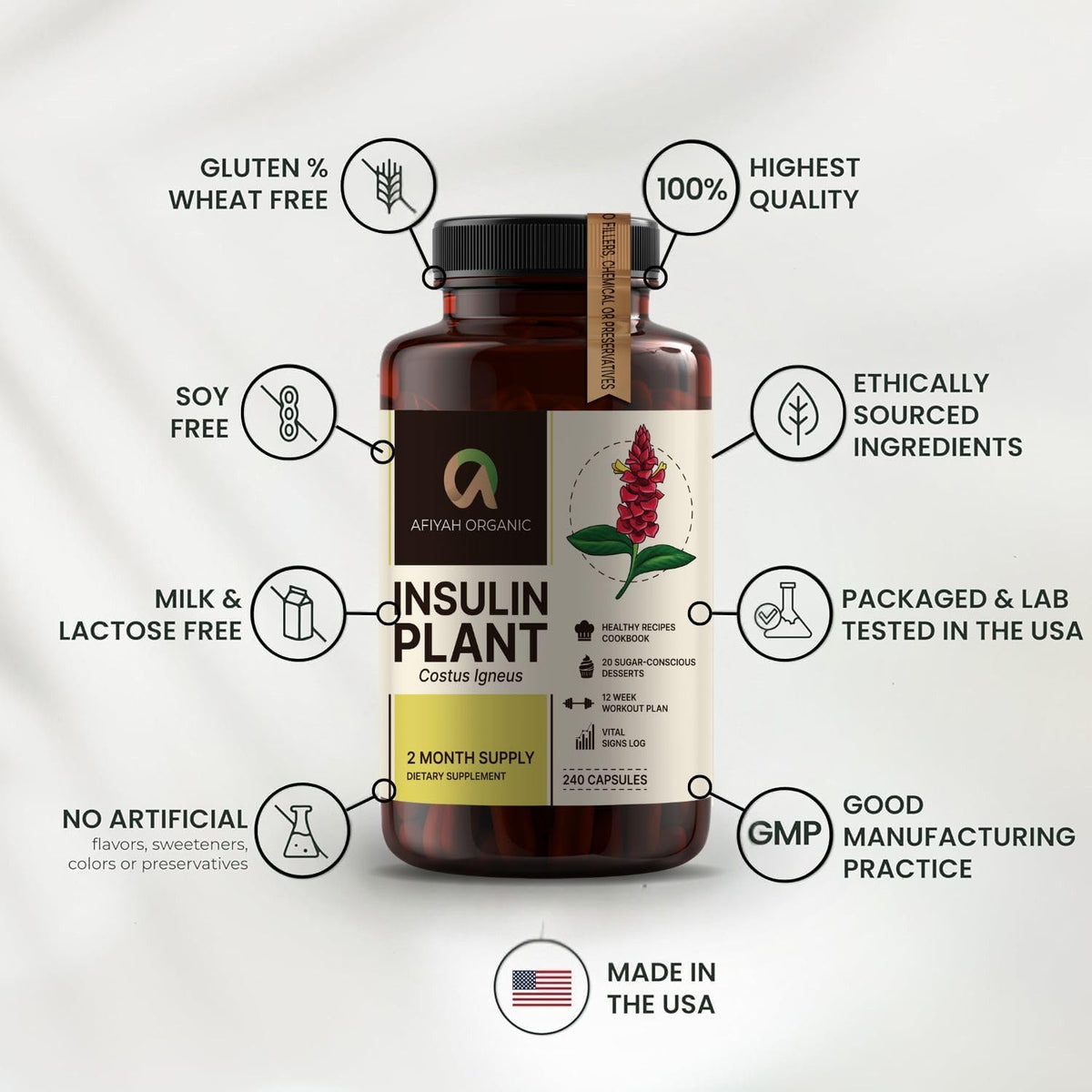 Afiyah Organic – Premium Quality Costus Igneus (Insulin Plant) Capsules – 240 Vegetable Capsules (2 Month Supply) - görsel 7
