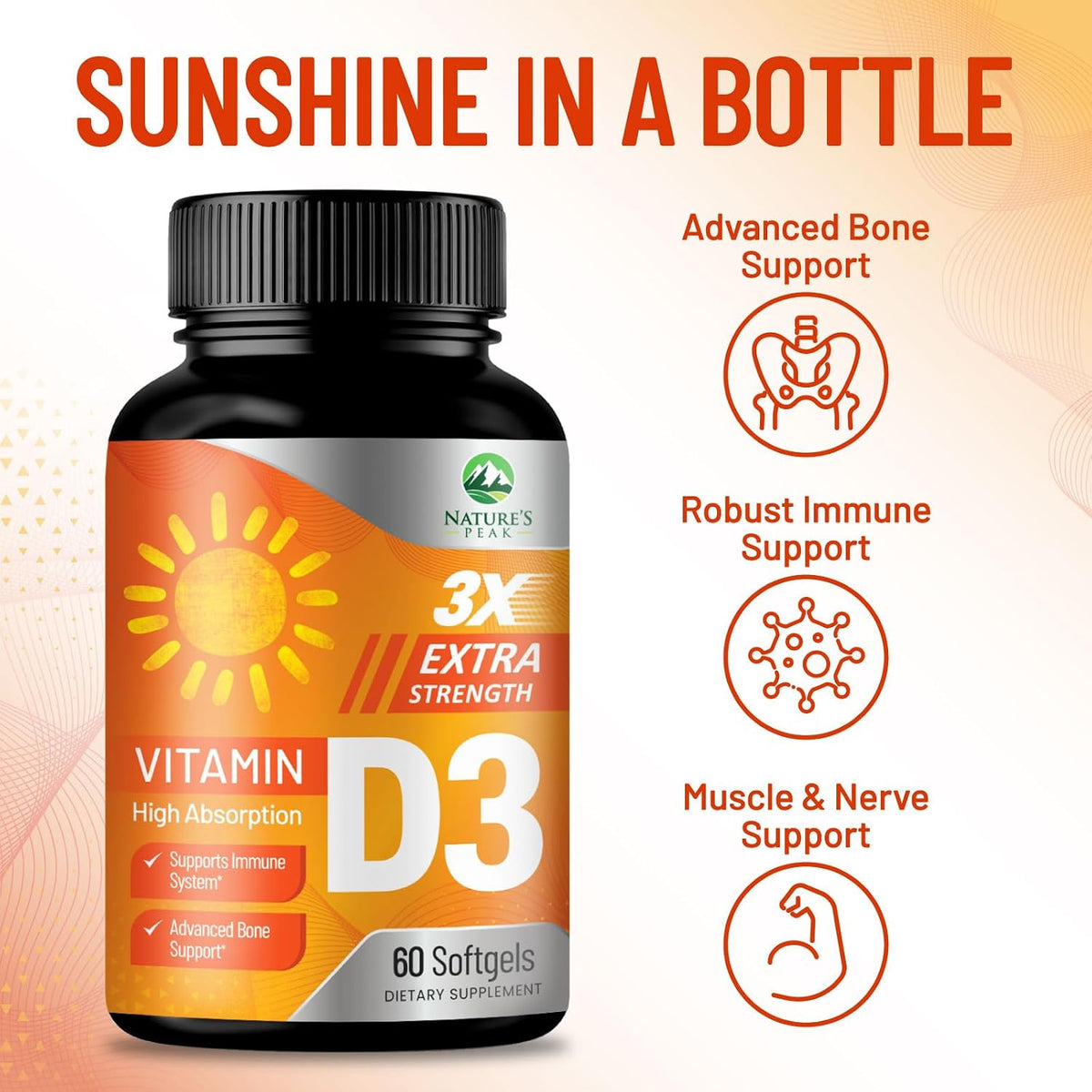 Vitamin D-3 5000 IU (125 mcg) Per Serving Softgels - Extra Strength Vitamin D Dietary Supplement for Bone, Teeth, Muscle Health & Immune Support, Rapid Absorption, Bottled in USA, Gluten-free - 60 Count - görsel 5