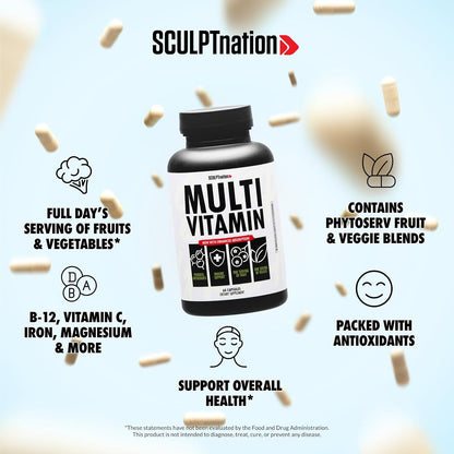Sculpt Nation by V Shred Multivitamin - Daily Multivitamin for Women and Men with Zinc, Vitamin C, and Copper, Nutritional Support with One Serving of Fruit and Vegetables - 60 Capsules