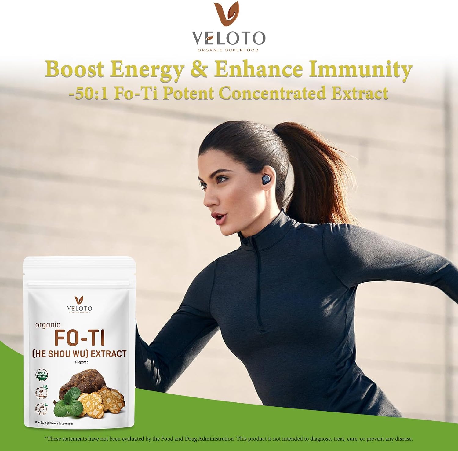 VELOTO Organic He Shou Wu Extract Powder 50:1 – Pure Fo-Ti Herbal Supplement, No Fillers, Vegan, Traditionally Used for Hair, Vitality & Antioxidant Superfood (170g) - görsel 9