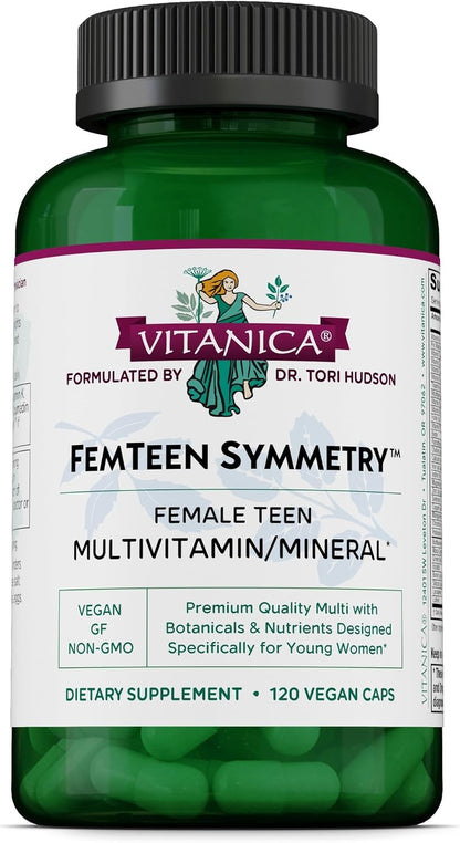 Vitanica FemTeen Symmetry, Vitamins for Teens, Daily Multivitamin, Vegan, 120 Capsules