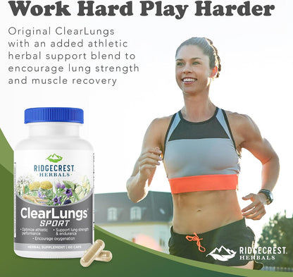 Ridgecrest Herbals ClearLungs Sport, Lung Support with Cordyceps, Rhodiola (60 Capsules)