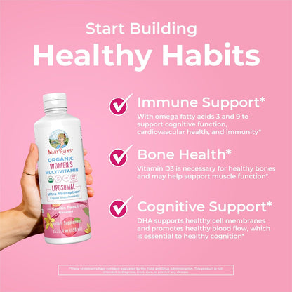 MaryRuth’s Organic Women’s Multivitamin Liposomal – Sugar Free Liquid Multivitamin with Ashwagandha, Folate, and Omega-3 DHA – 450 ml (15.22 fl oz)