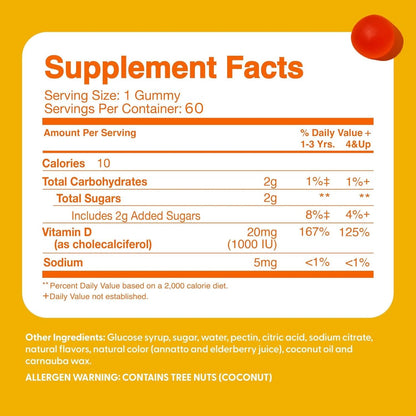 Vitamin D3 + K2 1000IU Gummy Vitamins for Kids (60 Day Supply) by Feel Great Vitamin Co