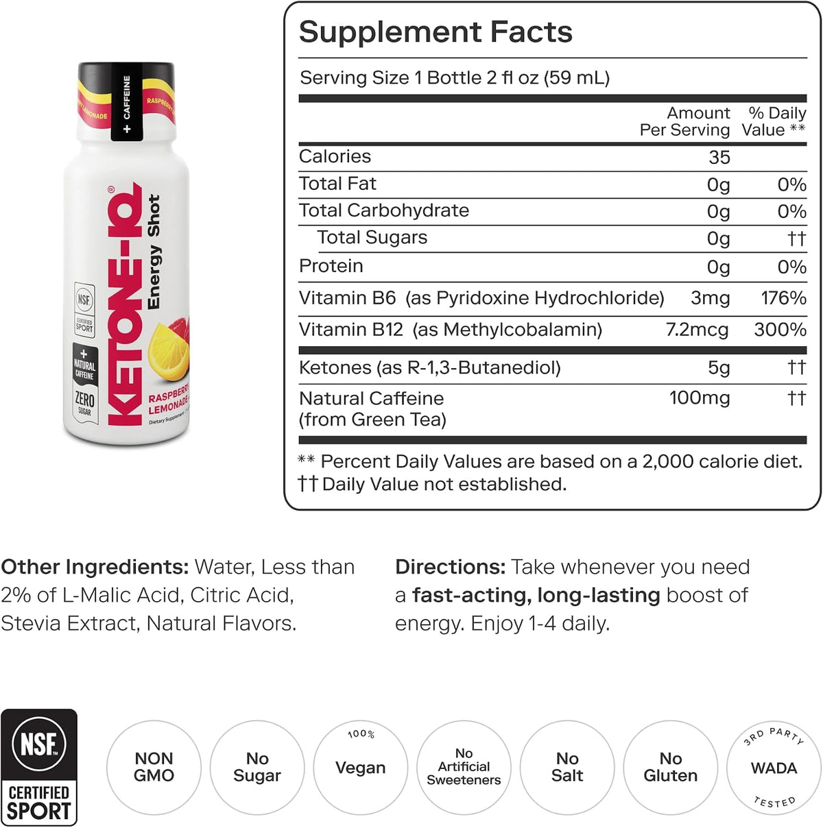 Ketone-IQ Caffeine Performance Energy Shots – Clean Energy for Focus & Endurance, 5g Ketones, 100mg Green Tea Caffeine, B Vitamins, 24 Pack (Raspberry Lemonade) - görsel 2