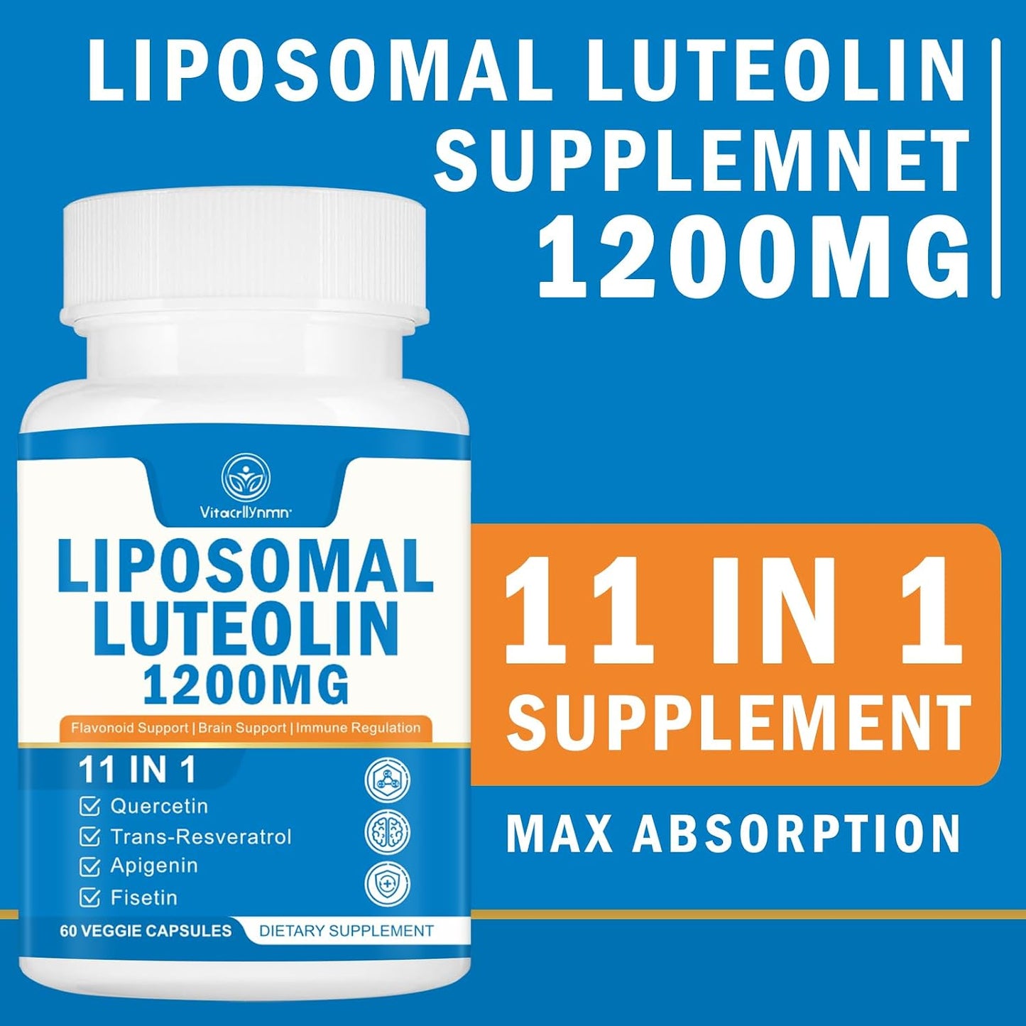 VITACRLLYNMN Liposomal Luteolin 1200mg – 11-in-1 Antioxidant Complex for Brain Health, 60 Capsules - görsel 3