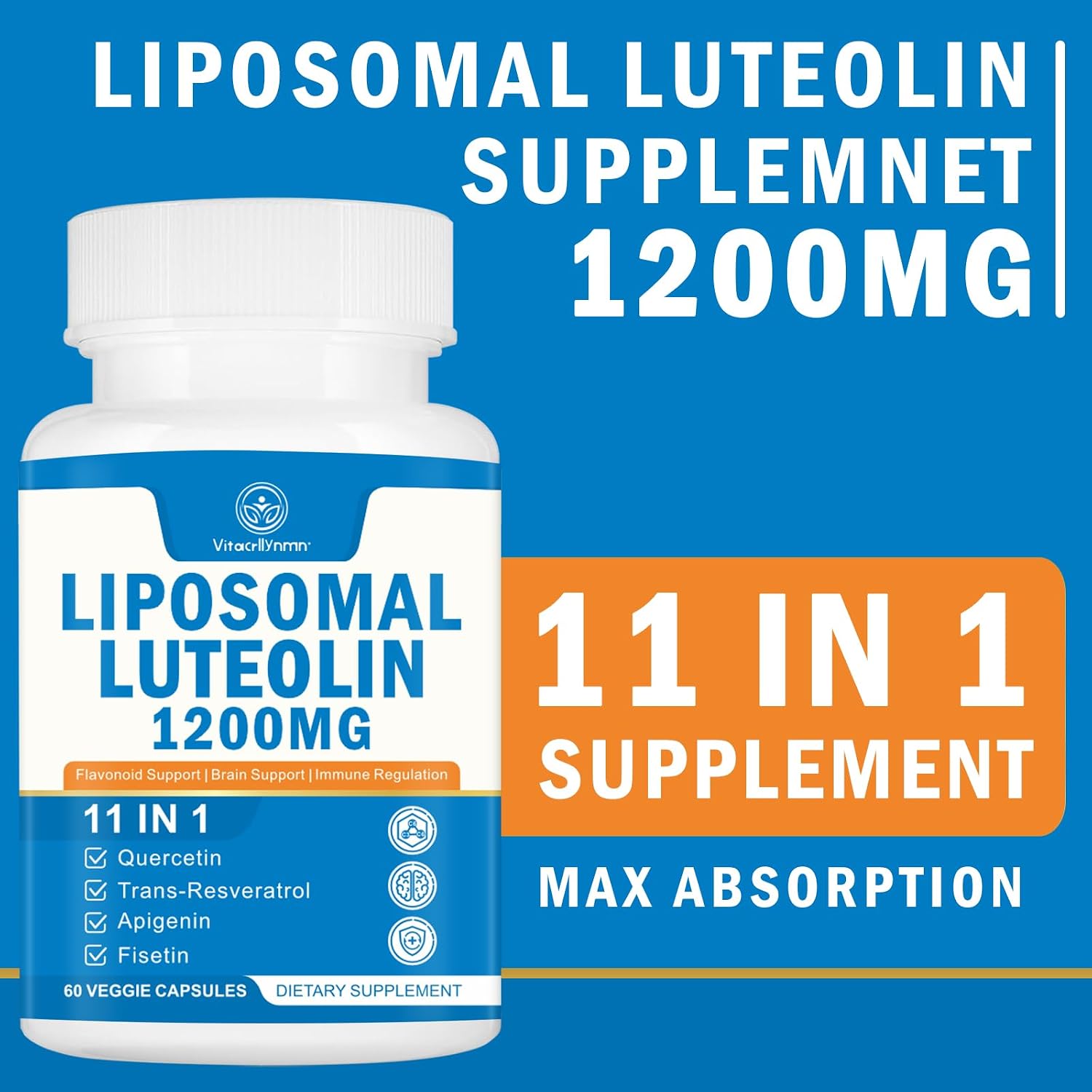 VITACRLLYNMN Liposomal Luteolin 1200mg – 11-in-1 Antioxidant Complex for Brain Health, 60 Capsules - görsel 3