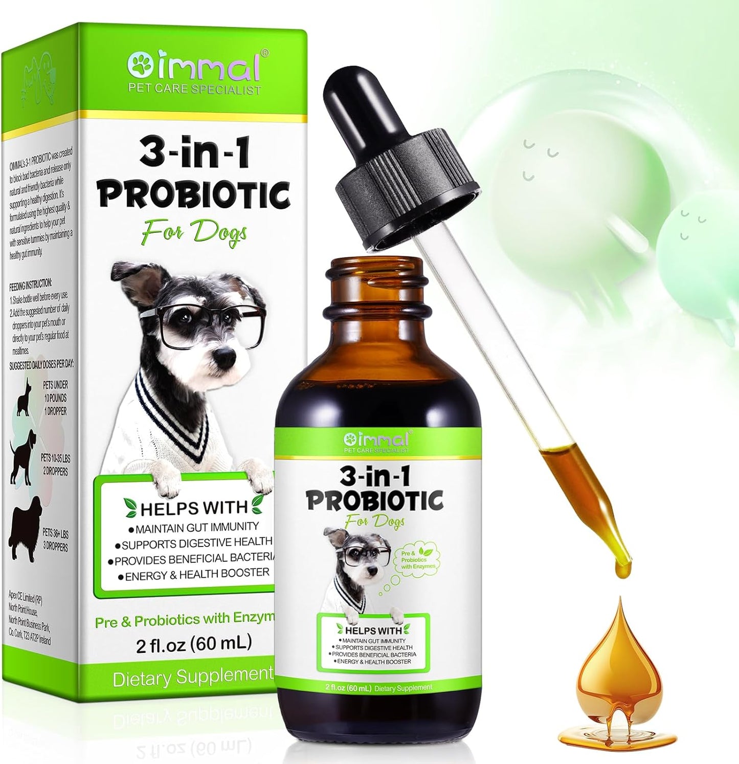Oimmal Probiotics for Dogs – 3 in 1 Liquid Probiotic & Digestive Enzymes for Gut Health, Itchy Skin, Allergies & Immunity - görsel 1