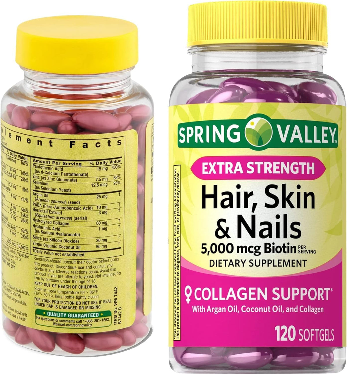 Spring Valley Extra Strength Hair, Skin & Nails Collagen Support Soft gel capsules, 5000 mcg Biotin, 120 Soft gel capsules - görsel 5