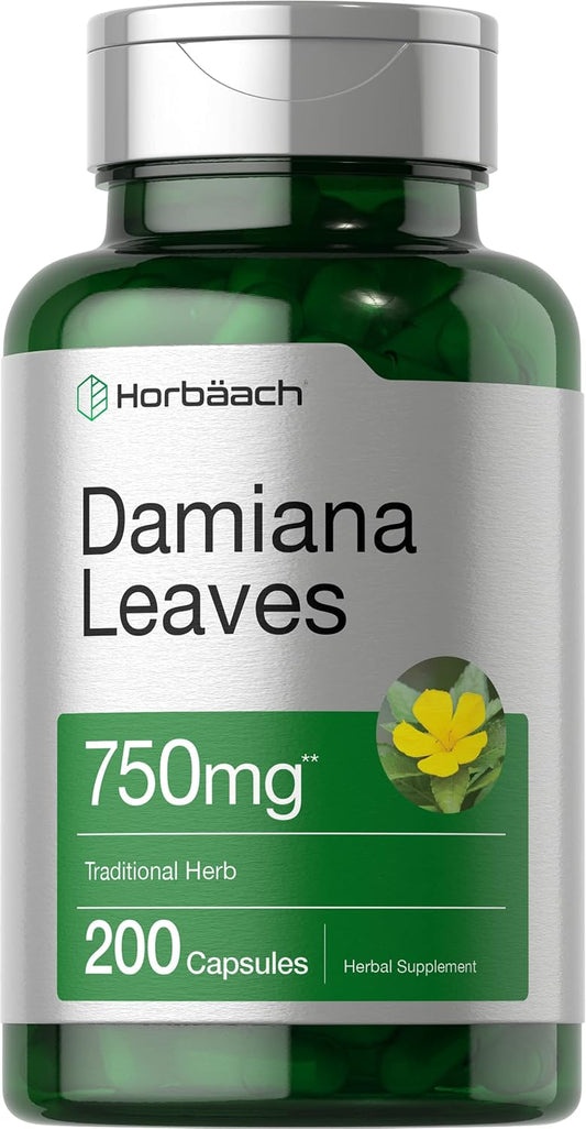 Horbäach Damiana Leaf Extract | 200 Capsules | Herbal Food Supplement
