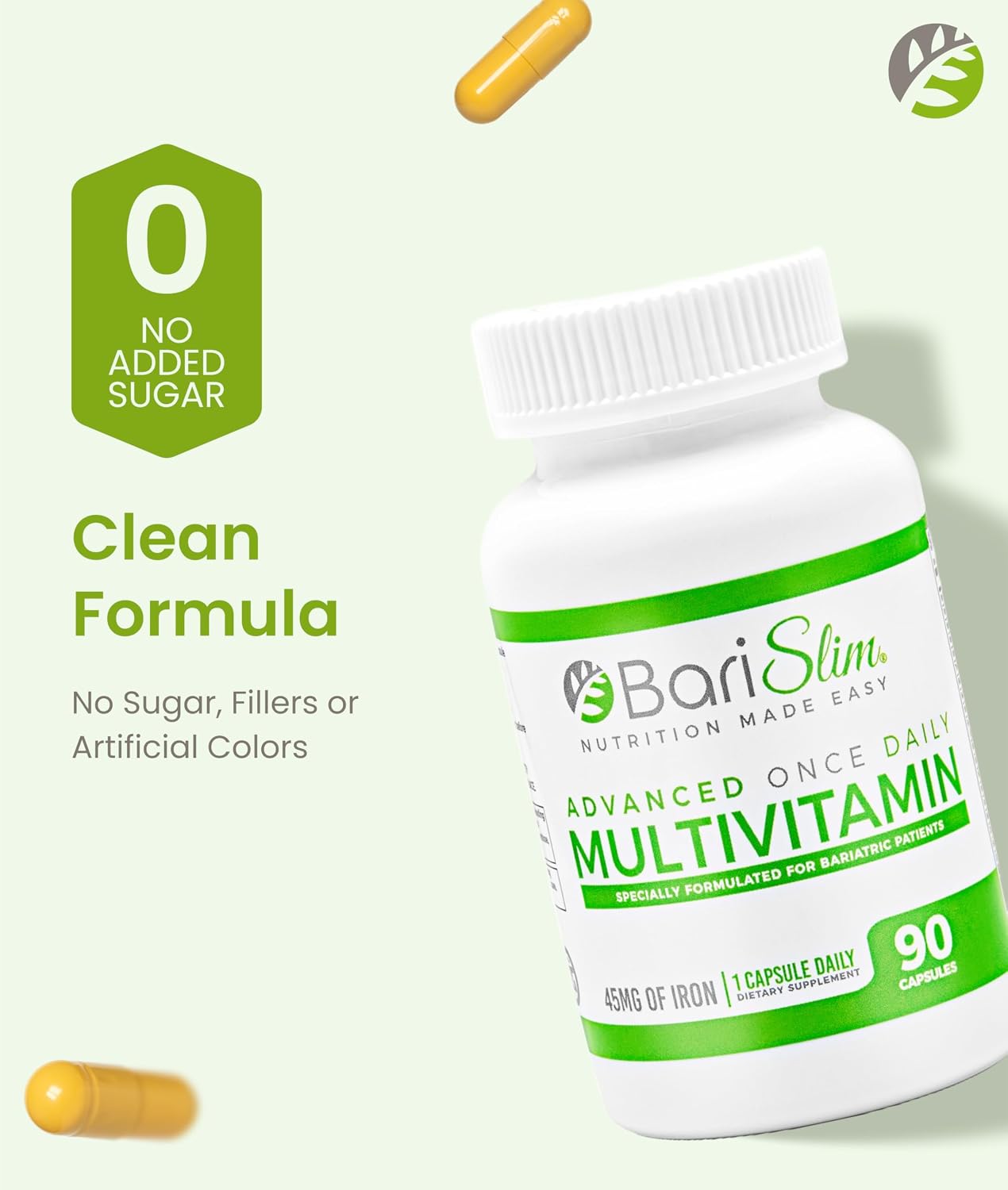 BariSlim Advanced Once Daily Bariatric Multivitamin Capsule - 45 mg of Iron - 90 Day Supply - görsel 4